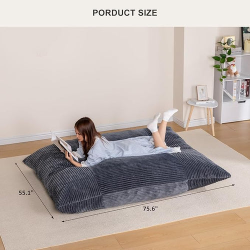 4 in 1 Giant Bean Bag Chair for Adults & Kids, 75” Beanbag Couch with High-Density Memory Foam Filling, Multifunctional Floor Sofa Lounger Suitable for Living Room Bedroom Apartment (Grey)