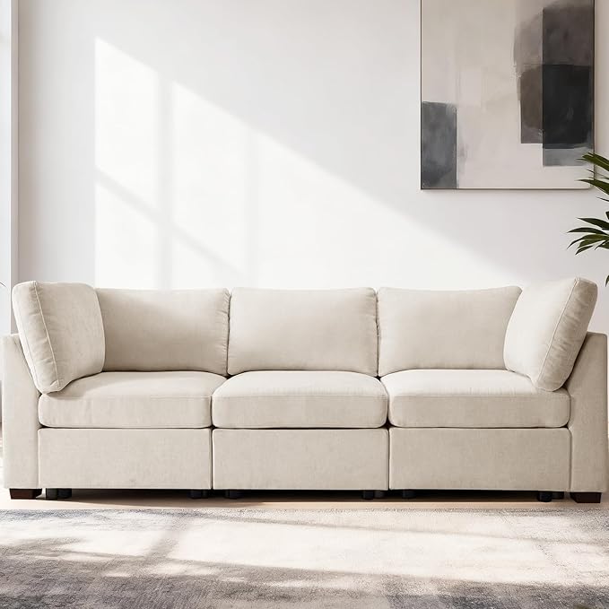 EDILLY 94 inches Oversized Modular Sectional Fabric Cloud Sofa Set, Extra Large L Shaped Couch Reversible Chaise Couch,3 Seat Modular Sofa,Beige