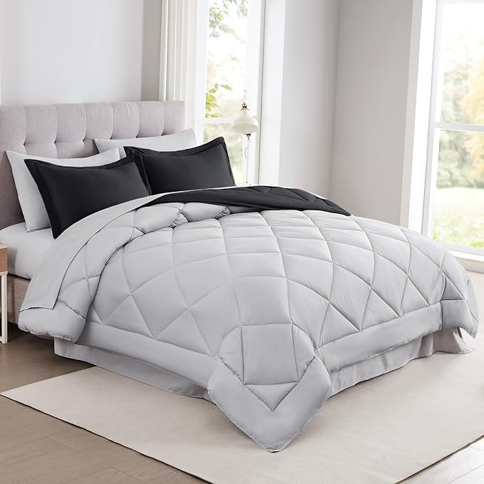 Modern Threads 7-Piece Reversible Comforter Set - Bedding Ensemble with Comforter, Sheets, Pillowcases, and Shams, Black King