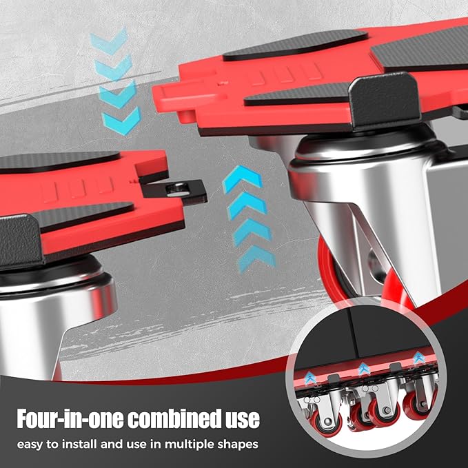 LOYAL TIGER Furniture Dolly & Movers 4-Pack 3000lbs - Heavy Duty Interlocking Furniture Sliders with No Scratch Design, Safe for Hardwood Floors, for Sofa/Refrigerator/Piano Moving (Red, 7in)