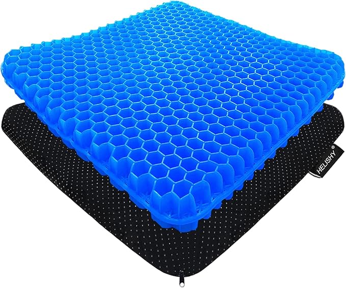 Helishy Gel Seat Cushion for Long Sitting - 1.65inch Double Thick Cooling Egg Cushion for Back, Hip, Sciatica, Coccyx, Tailbone Pain Relief - Office Chair Car Seat Cushion – Wheelchair Cushions
