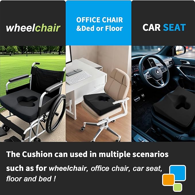 Gel Wheelchair Seat Cushion,Bed Sore Cushions for Butt,Sciatica,Coccyx,Pressure Sore Cushion for Office Chairs,Pain Relief Butt Pillow for Bedridden&Elderly,Washable Cover(Plush-Fabric Black)