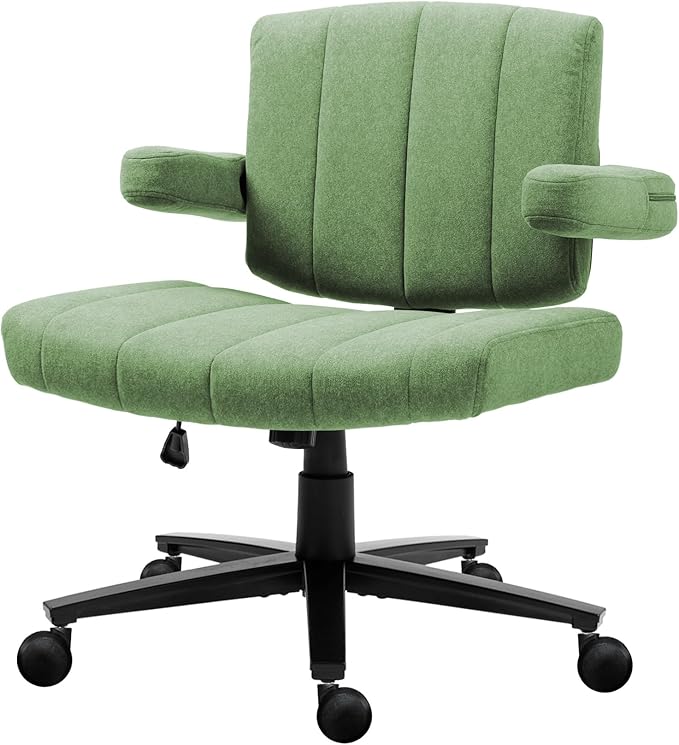 Vigosit Green Criss Cross Office Chair with Wheels, Ergonomic Wide Seat Vanity & Dressing Table Chair, Adjustable Arms Swivel Rolling Desk Chair for Women, Comfortable Cross-Legged Support