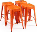 Vogue Furniture Direct 24" High Bar Stools Backless Orange Metal Barstools Indoor-Outdoor Counter Height Stools with Square Seat, Set of 4