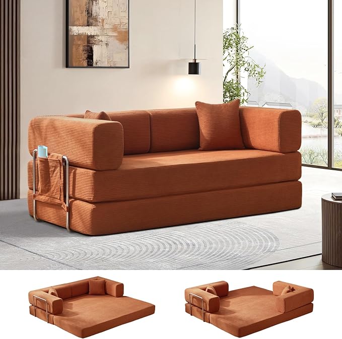 Multi-functional sofa bed, crafted with compression technology and featuring corduroy fabric, ideal for households with children and for apartment living rooms couch sleeper sofa futon folding floor | Multi-functional