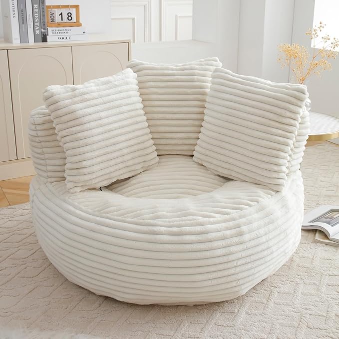 Bean Bag Chair, Corduroy Oversized Chair for Adults, Comfy Big Accent Sofa Lounge Floor Chair, Stuffed Bean Bag Couch for Gaming, Reading, Living Room, Bedroom, Beige