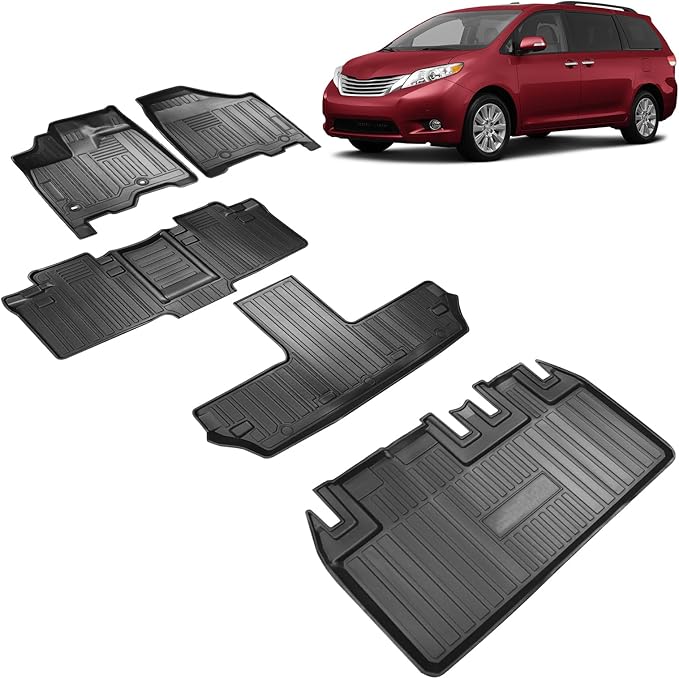 Compatible for 2013-2020 Toyota Sienna 7 Passenger Floor Mats & Cargo Liner All Weather Car Floor Mats for Toyota Sienna 2013-2020 Accessories (3rd Row Seat Without Power Folding)