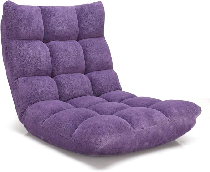 S AFSTAR Cushioned Floor Chair, 14-Position Adjustable Padded Lazy Recliner with Comfortable Back Support and Skin-Friendly Cover, Great for Reading, Playing Game, Meditating (Tender Violet)