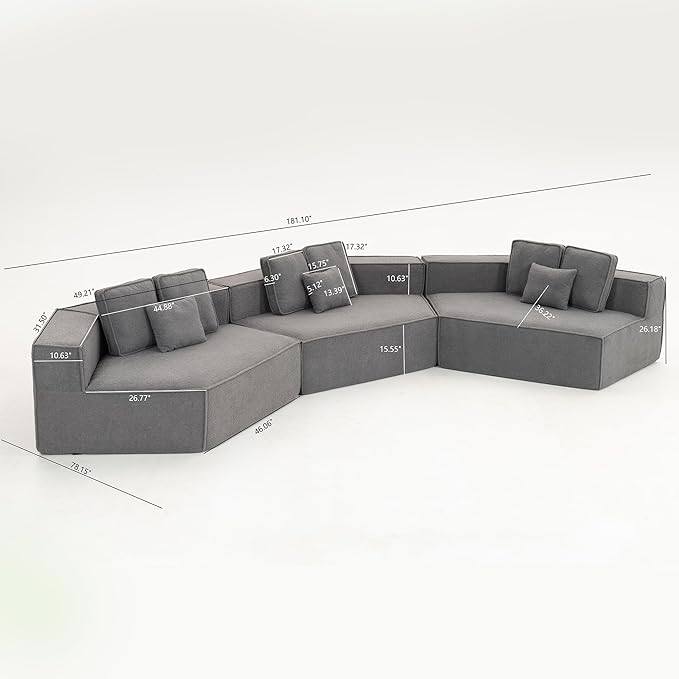 KEIKI 181" Oversized Multi Seat Modular Sectional Sofa Plush Teddy Fabric Full Foam Comfort Flexible Layout for Luxury Living Spaces Relaxing Lounge Social Hosting Modern Home Decor