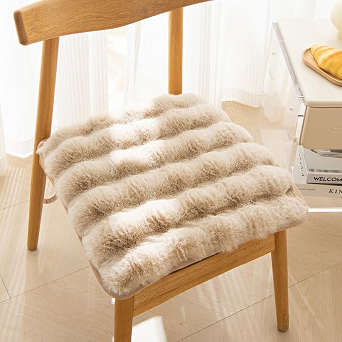 Square Faux Fur Seat Cushion, Faux Rabbit Fleece Chair Pad, Winter Thick Plush Cushions for Dining Chairs, Comfy Lazy Sofa Office Floor Pillow, Cute Bedroom Decor(Coffee,6pc/19.7×19.7inches)