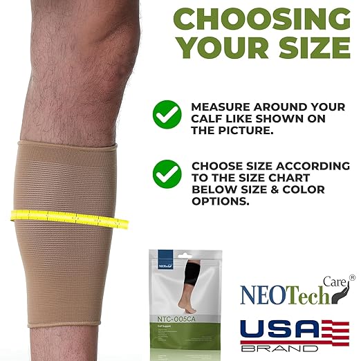 NeoTech Care Calf Compression Sleeve for Calves Support or Shin Splint (Beige Color, Size S, 1 Unit)