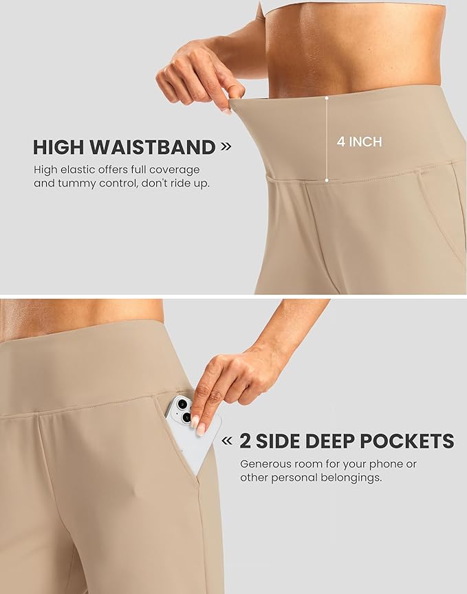 Women's Athletic Shorts with Zipper Pocket 7" High Waisted Stretchy Bermuda Shorts for Women Workout Running Casual