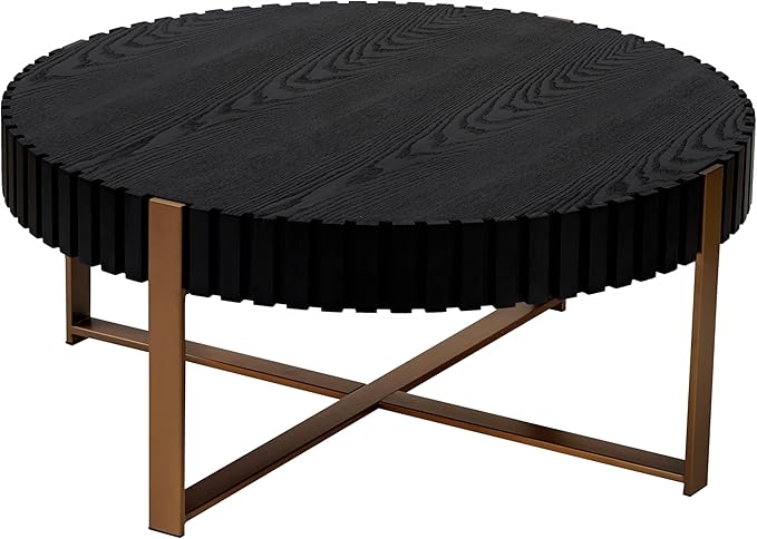 31.49'' Black Round Coffee Table for Apartment, Modern Living Room Coffee Table with Sturdy Pedestal Base (Black)