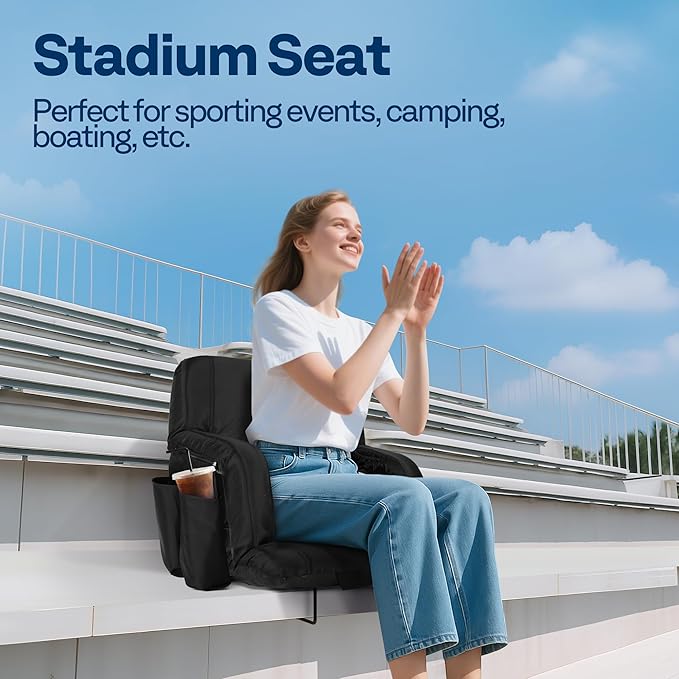 VIVOHOME Padded Stadium Seats with Back Support and Cushion, Portable Reclining Bleacher Chairs with Armrest and Cup Holder, Comfortable for Various Sports Events
