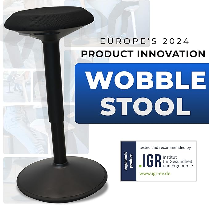Standing Desk Stool Chair, Height Adjustable Stool 16-24 inch for Office and Classroom, Swivel seat, Anti-Slip Bottom Ergonomic Wobble Stool with Rocking Motion, Black