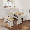 Breakfast Nook Dining Table Set – L-Shaped Kitchen Nook Booth with Bench Seating, Farmhouse Corner Dining Table for Small Spaces, White Wood Dining Room Nook Furniture