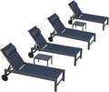 PURPLE LEAF Patio Lounge Chair Set Outdoor Chaise Lounger Aluminum Frame with 2 Side Table and Wheels for Pool Outside Sunbathing Tanning Recliner Including Pillows Navy Blue