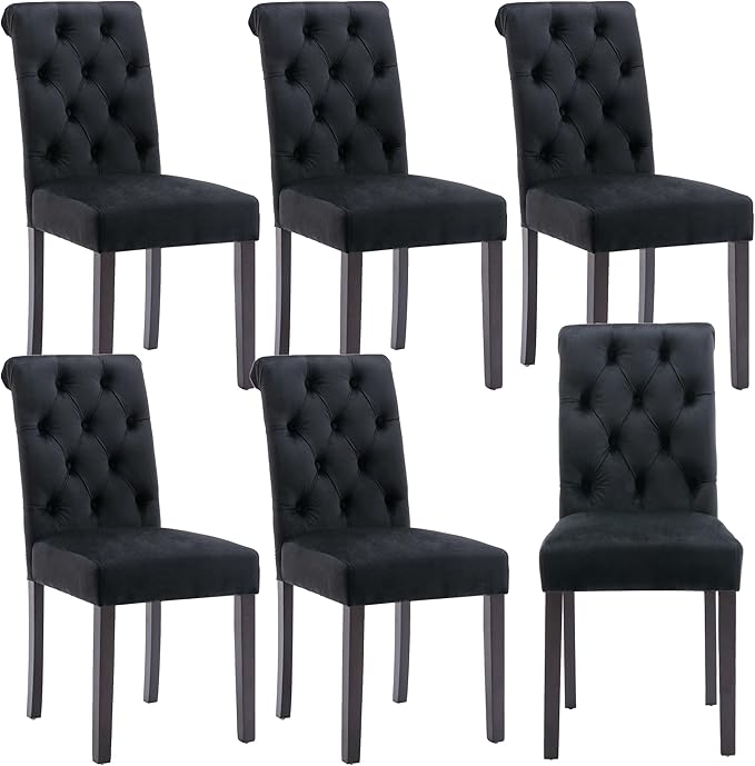 chairus Dining Chairs Set of 6 Mid Century Modern Living Room Chairs with Button Tufted High Back Velvet Armless Chair Comfy Upholstered Side Chairs for Kitchen/Restaurant/Bedroom, Black
