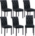 chairus Dining Chairs Set of 6 Mid Century Modern Living Room Chairs with Button Tufted High Back Velvet Armless Chair Comfy Upholstered Side Chairs for Kitchen/Restaurant/Bedroom, Black