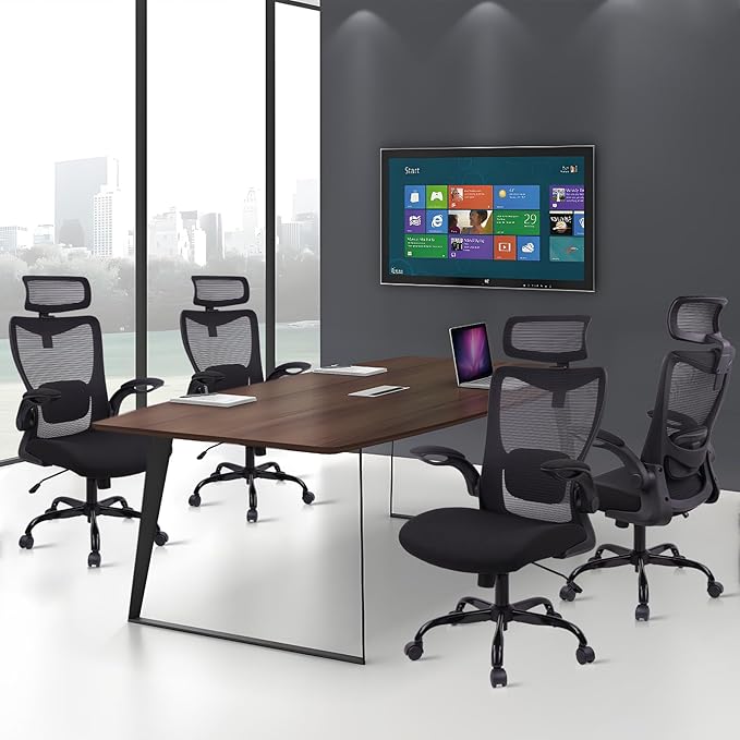 CLATINA Heavy Duty Ergonomic Mesh Office Chair 400LBS, Big and Tall Desk Chair with Adjustable Lumbar Support & Headrest, Flip Up Padded Arms, High Back Computer Chair for Home Office, Black, 8 Pack