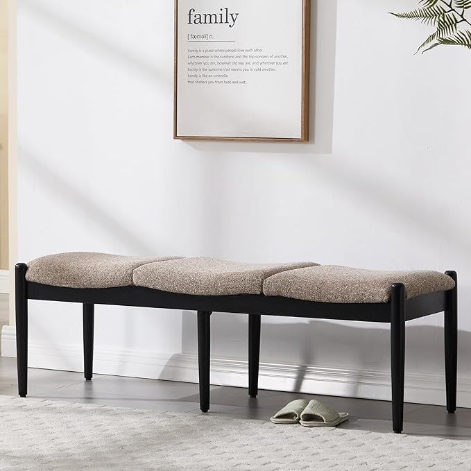 RIVOVA 54.25" Modern Ottoman Bench Upholstered Linen Bedroom End of Bed Bench Boho Bench Long Seating Bench Entryway Stool with Wood Legs for Living Room/Foyer, Khaki