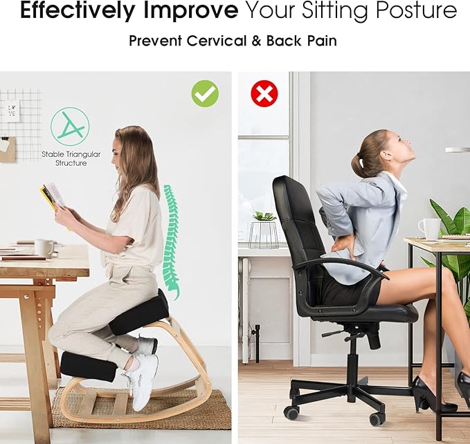 Giantex Kneeling Chair, Wood Posture Chair, Max Load 330 Lbs, Rocking Knee Chair with Soft Cushion, Natural Relief for Back, Shoulder or Neck Pain, Ergonomic Kneeling Chair for Office Home