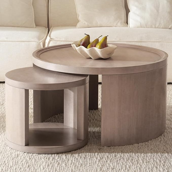 FAME HOME Round Nesting Coffee Table Set of 2,31.5" Large & 18" Small Low Tables with Wood Look Top,Space-Saving Side Tables for Living Room,Bedroom,Office,Minimalist Center Table Set (Gray, L+S)
