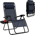 Tangkula Zero Gravity Chair, Folding Patio Lounge Chair Adjustable Outdoor Recliner with Cup Holder, Wide Armrest for Patio Garden Poolside Outdoor Yard Beach, Support 350 lbs (1, Navy Blue)