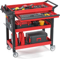 XCX 3 Tier Tool Cart on Wheels, Heavy Duty Metal Rolling with Drawers and Pegboards, 660 LBS Load Capacity Tool Storage Cart, Industrial Utility for Garage, Warehouse, Workshop