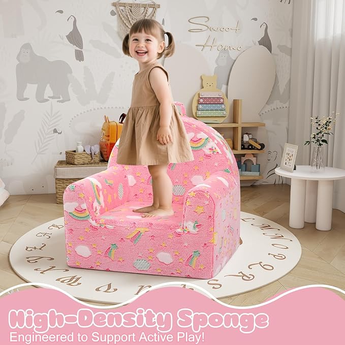 MeMoreCool Comfy Toddler Chair for 1-3 Years Old, Glow Unicorn Kids Reading Chair, Soft Plush Toddler Armchair, Cozy Foam Lounge Kids Armchair for Baby Room, Living Room, Playroom, Reading Nook