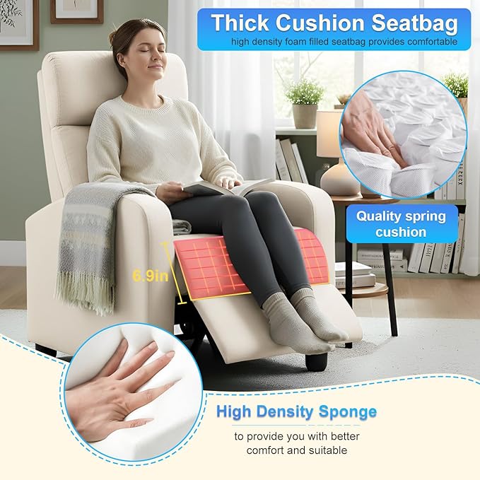 BestMassage | Recliner Chair | No Massage Function | Textile Beige | with Lumbar Support, Adjustable Push Back, Wide Armrests, Footrest & Padded Seat | Easy Assembly | for Living Room, Home Theatre