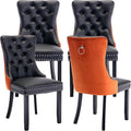 YeahFurn Modern Dining Chairs Set of 4, Tufted Upholstered Dining Room Chairs with Nailhead, PU Leather Front & Velvet Back, Solid Wood Legs, Kitchen Chairs, Sillas de Comedor (Black & Orange)
