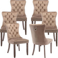 YeahFurn Espresso Brown Mid Century Modern Dining Chairs Set of 6, Velvet Upholstered Kitchen & Dining Room Chairs with Nailhead Trim & Solid Wood Legs, Elegant Sillas De Comedor (Coffee, 6 Pcs)