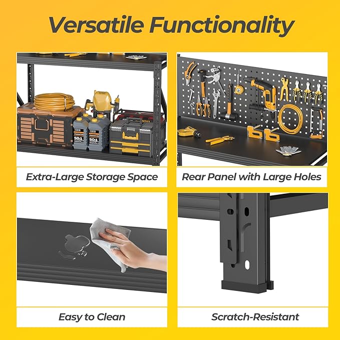 Work Bench with Pegboard,Heavy Duty 3000lbs Capacity Workbench with Wheels Adjustable Shelves,Tool Cart,Work Table for Garage Warehouse47.2 H*47.09" W*19" D