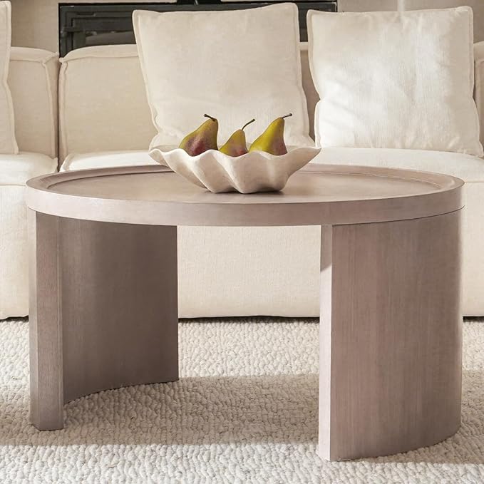 FAME HOME Round Nesting Coffee Table Set of 2,31.5" Large & 18" Small Low Tables with Wood Look Top,Space-Saving Side Tables for Living Room,Bedroom,Office,Minimalist Center Table Set (Gray, L+S)