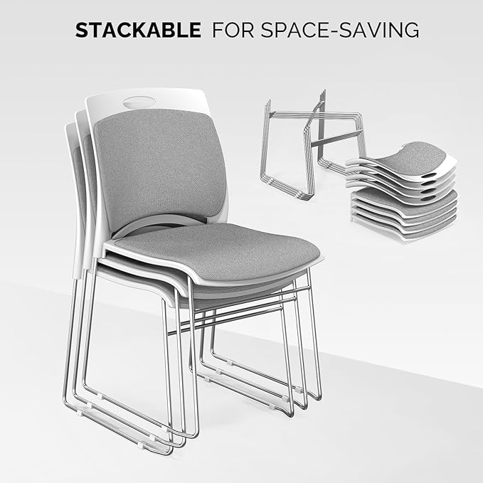 VINGLI Stackable Chairs Set of 8, Stacking Office Chairs with Metal Sled Base, Ergonomic Plastic Padded Seat & Back, Capacity 350lbs, Stacking Chairs for Waiting Room Break Room Banquet Guest, Gray