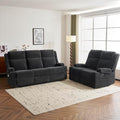 PALLOME 2 Piece Living Room Sofá Set, Modern Chenille Reclining Sofa Set with Convertible Center Console & Storage Ottoman, Space-Saving Couch for Home/Bedroom/Apartment (Black)