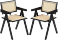Furlide Rattan Dining Chairs Set of 2, Modern Mid Century Dining Chairs with Arms, Outdoor Bamboo Chairs for Bedroom, Living Room, Reading Room, Black