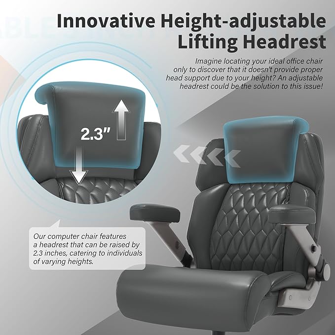 Big and Tall Office Chair 700lbs - Adjustable Headrest&Lumbar Support, 3D Flip Arms, Large Wheels &Heavy Duty Metal Base, Ergonomic High Back Computer Chair Desk Chair, Thick Padded Extra Wide Seat