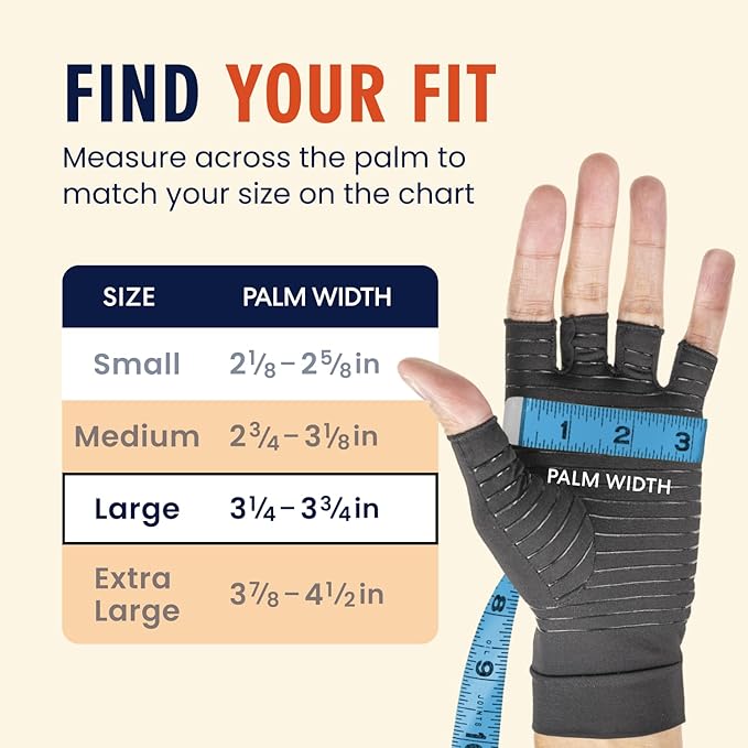 Dr. Frederick's Original Copper Compression Arthritis Gloves - Doctor-Developed Hand Pain Relief for Arthritis, Carpal Tunnel & Tendonitis - All-Day Comfort, Typing & Daily Use - Fingerless, Large