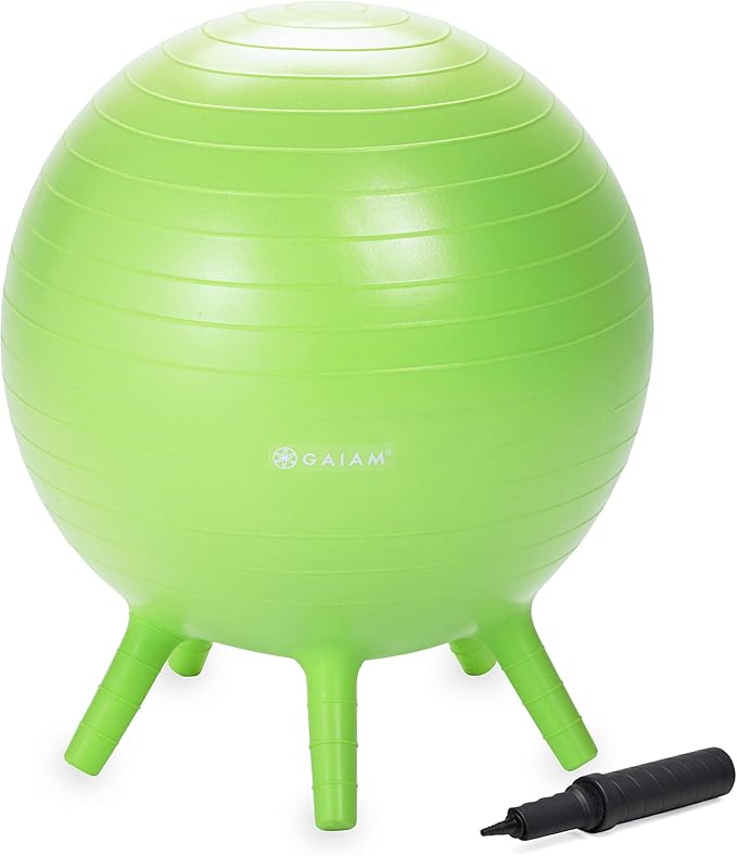 Gaiam Kids Stay-N-Play Children's Balance Ball - Flexible School Chair Active Classroom Desk Alternative Seating Built-In Stay-Put Soft Stability Legs, Includes Air Pump