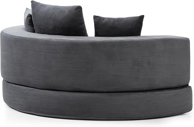 67" Round Convertible Folding Sofa Bed, Boneless Couch Loveseat, Floor Sleeper Chaise Lounge for Living Room, Apartment, Dorm, Small Spaces, Gray