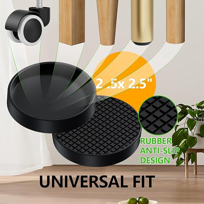 Non Slip Furniture Pads - 2.5" Anti Skid Caster Cups, 16PCS Round Furniture Coasters for Hardwood Floors,Anti Slide Furniture Cup Bed Couch Floor Protectors,Furniture Stoppers to Prevent Sliding,Black