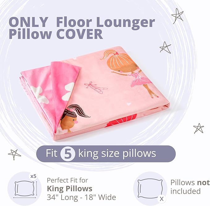 Butterfly Craze Floor Pillow Case - Lounge & Nap Cover for Floor Lounger Pillow - Adjustable Fit for Guest Bed & Sleeping Pad - Machine Washable for Sleep Mat & Travel Mattress - King, Mermaid Aqua