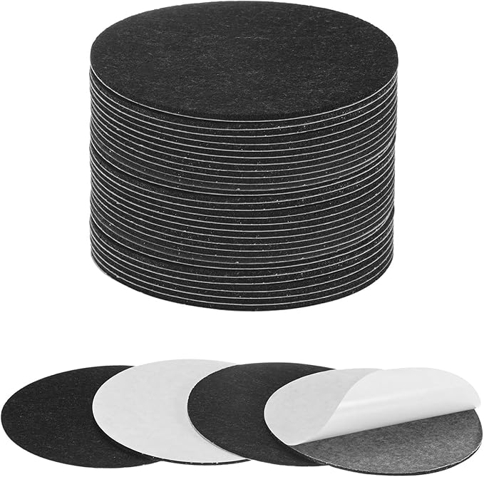 30-Pack Lamp Base Felt, 4.5 Inch Dia. 2mm Thick Self Adhesive Round Fabric Felt Pads for Lamp/Furniture/DIY, Non-Slip Fiber Backed Patch Circles with Adhesive Backing [Black]