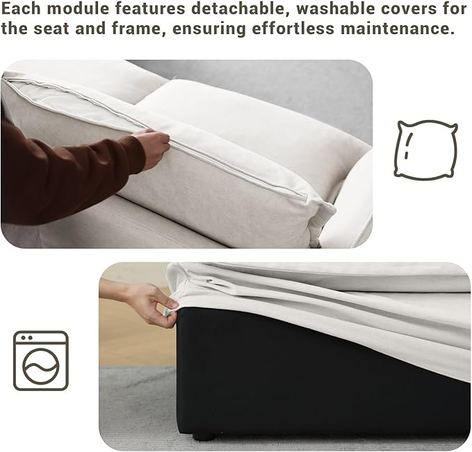 Lopzeho 48” Oversized Chaise Lounge Chair, Modular Sectional Sofa, Down Fill Cloud Couch with Washable Cover, Single Seater with Ottoman, Sectional Couches for Living Room Apartments, Cream White