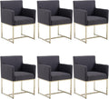 BESTANO Upholstered Dining Chairs with Armrest Set of 6 Mid Century Modern Accent Chairs Armchairs with Gold Metal Frame, Modern Kitchen & Dining Room Chairs, Charcoal