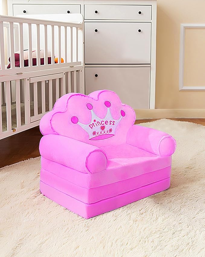 MOONBEEKI Kids Couch Fold Out, Foldable Princess Chair for Toddlers 1-3, Kids Furniture for Playroom, Gift for Birthday Christmas and Halloween, Purple