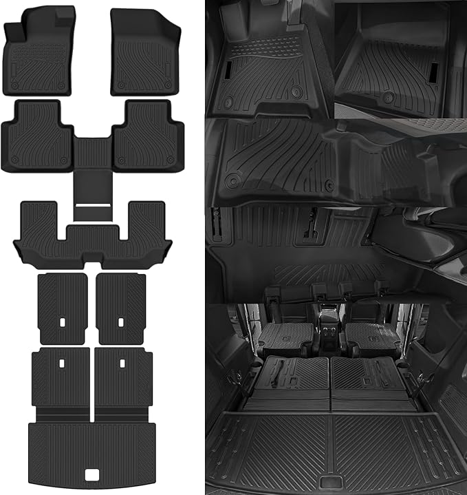 All Weather Floor Mats for 2018-2026 Volkswagen Atlas 6 Seats with 2nd Row Bucket Seat Floor Mats &Trunk mat with Backrest mats & 2nd Backrest mats for Volkswagen Atlas Accessories Floor Liner