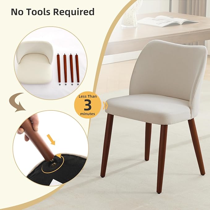 ElfinAura Dining Chair Set of 6, Linen Upholstered Dining Chair with Solid Wood Legs, Wing Backrest, Wooden Kitchen Chair, Kitchen Chairs with Thick Cushions for Dining Room, Living Room, White